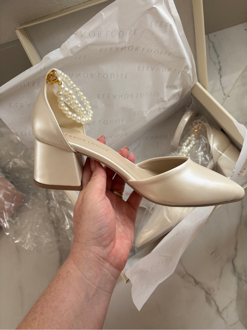 Bridal heels Satin Ivory with Pearl-Ankle strap BRAND NEW